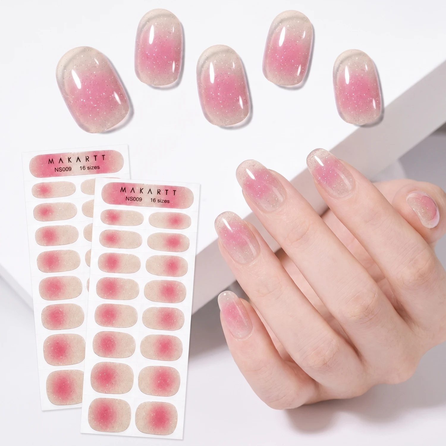 Gel Nail Wraps - 32pcs 16 Sizes Gel Nail Stickers, Lasts up to 14 Days, Hema & TPO Free, Chip-Resistant, Stick on Gel Nails Art,