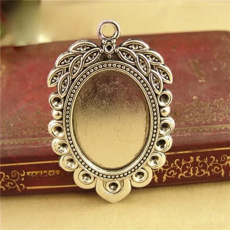 REGELIN 10 sztuk antyczne srebro/antyczny brąz proste owalne ustawienia Cabochon wisiorek puste miejsca metalowe komponenty do biżuterii Fit 18*25mm Diy — zdjęcie 2