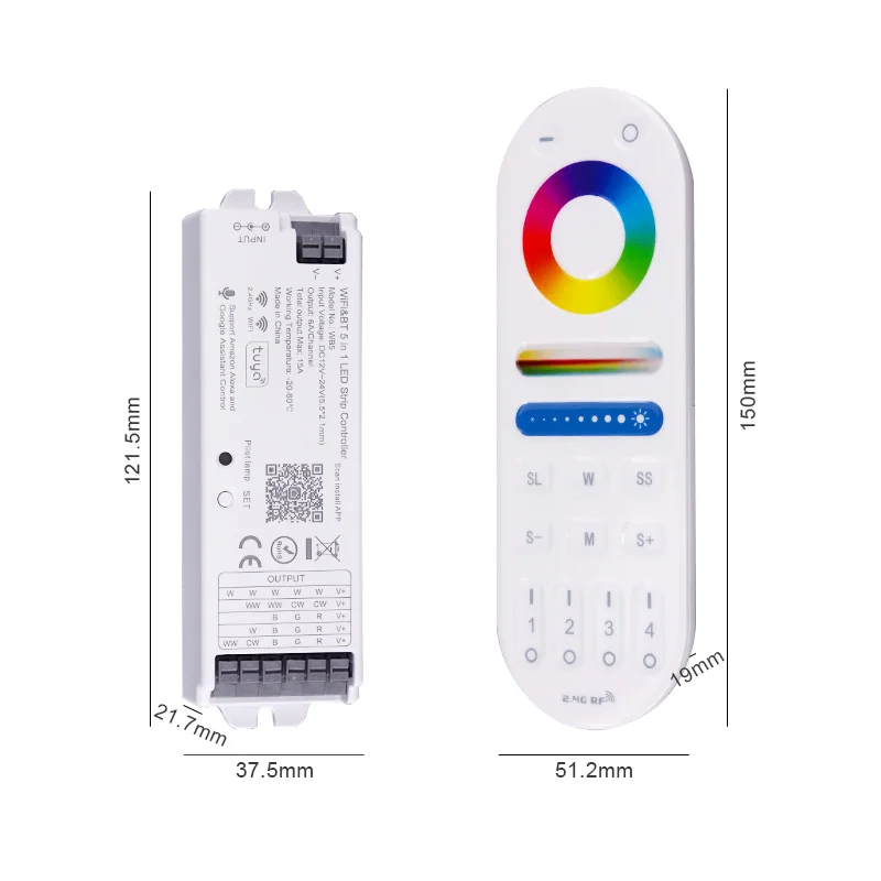 Tuya WiFi 5 in 1 LED Controller Alexa Google Home Voice Control RGB CCT RGBW Led Strip Dimmer Blue tooth APP RF Remote 12V 24V