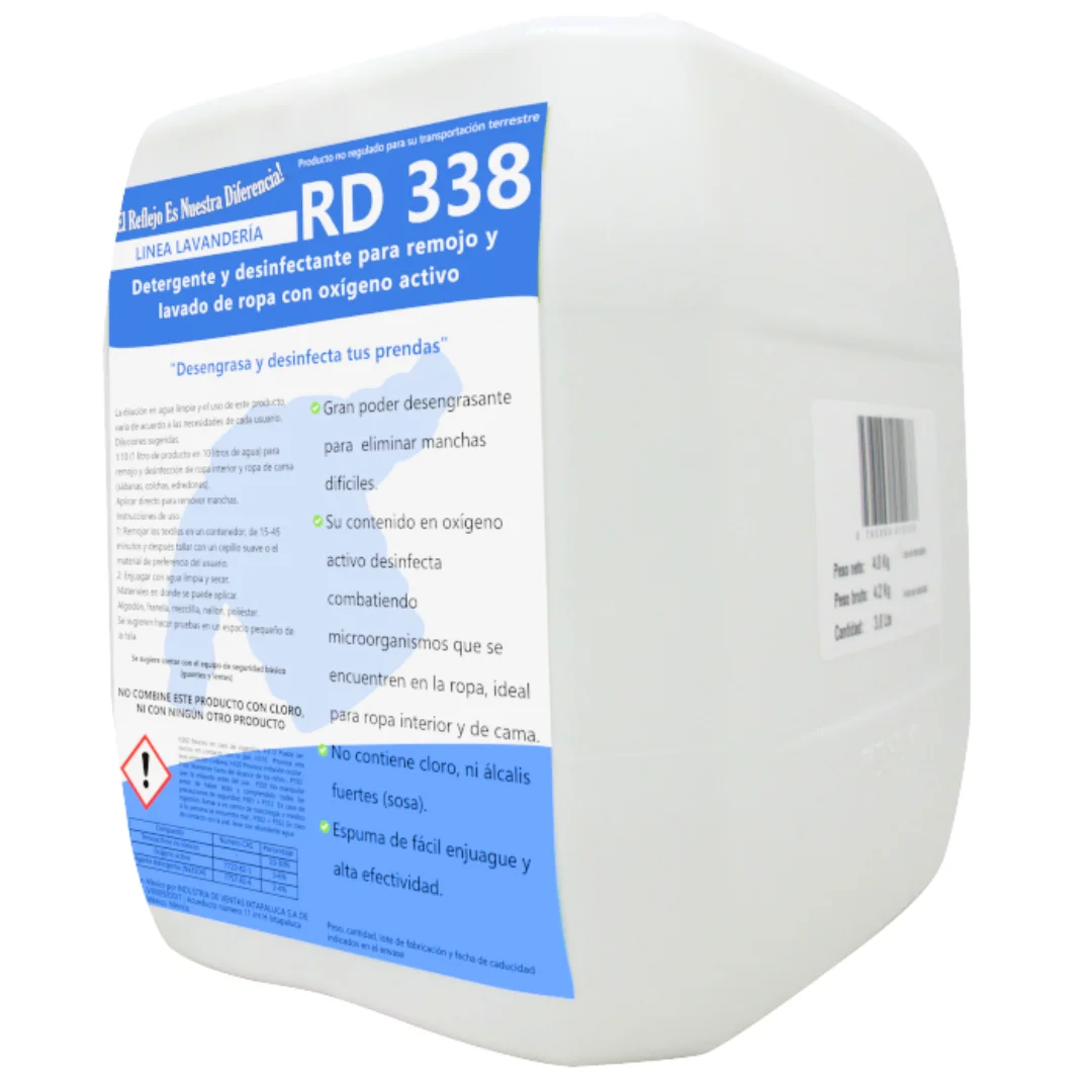 Detergente Para Lavar y Remojar Ropa Blanca, Negra y De Color Libre de Cloro | Ayuda a eliminar manchas | Blanquea Sin Químicos Agresivos RD 338 (3.8 Lts)