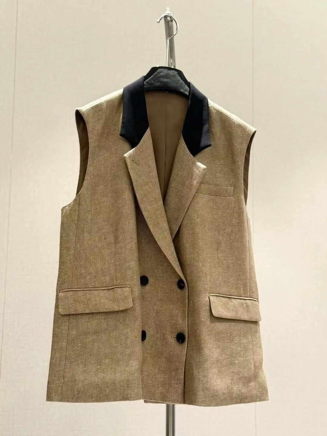 

New Women Patchwork Turn-down Collar Double Breasted Blazer Vest Coat Solid Chic Casual High Quality Elegant Casual Sweet Tops