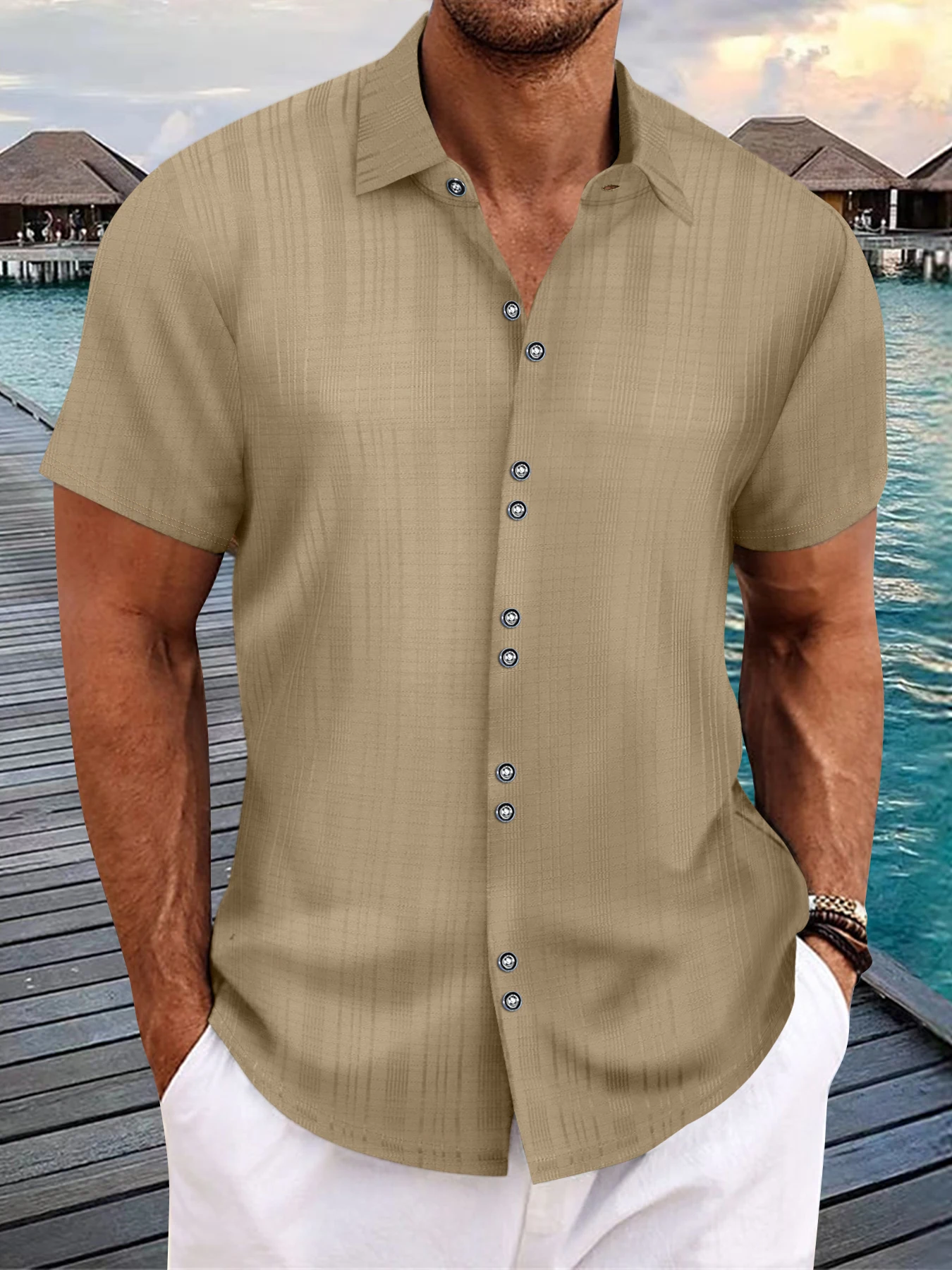 

2025 летняя мужская рубашка с короткими рукавами, повседневный клетчатый кардиган с несколькими пуговицами, мужская футболка с короткими рукавами