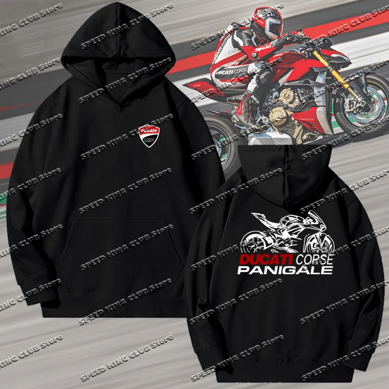 Vintage Racing Hoodie Ducati Printed Men Sweater Loose Thickened Motorcycle Hoodie For Autumn Street Hooded Men's Clothing