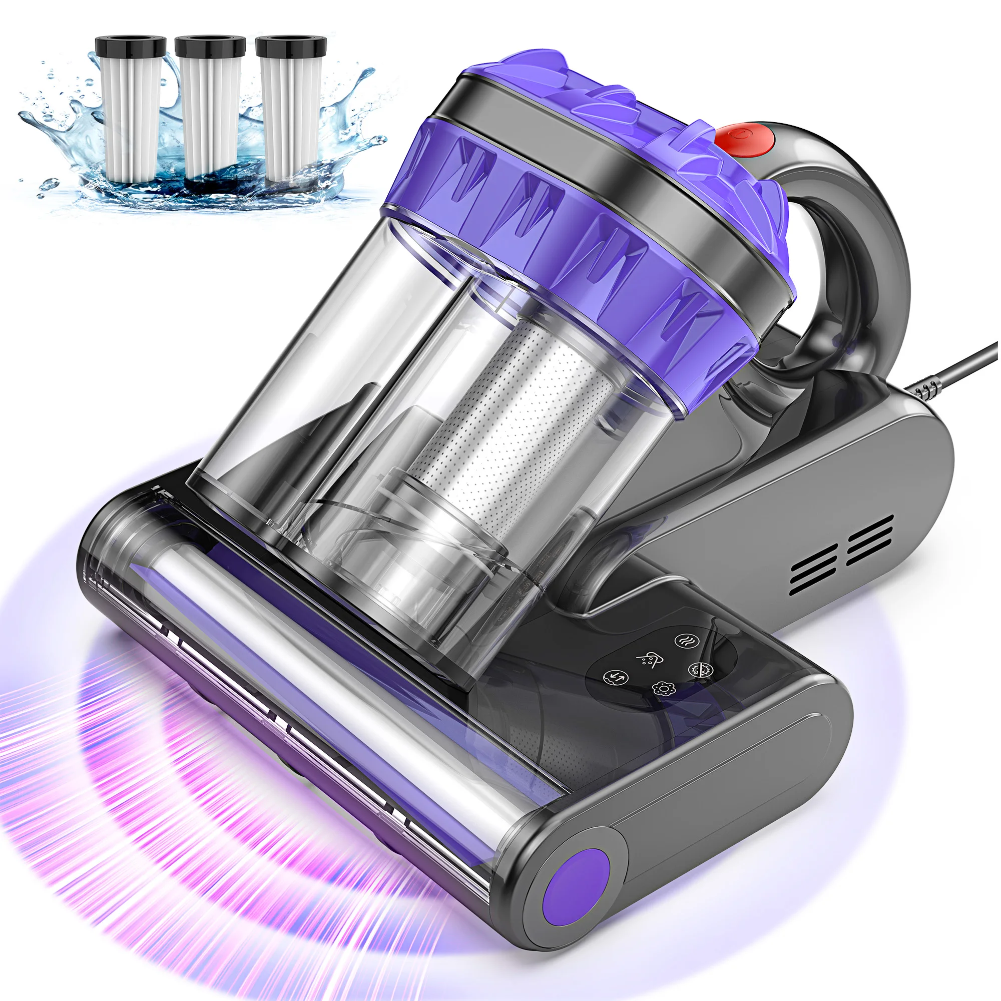 M1 Matratzen-Staubsauger, Handstaubsauger für Betten mit 16Kpa Saugkraft, 253,7nm UV-C Licht, 65 ℃   Heißluft, Doppelbecher