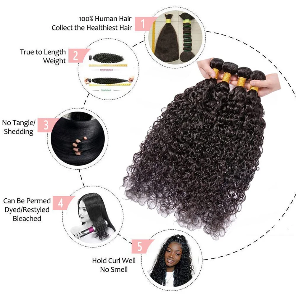 Bundles de cheveux humains de vague d'eau, vrais cheveux humains, 100% non transformés, tissage de cheveux vierges, faisceaux de cheveux Remy, extensions de cheveux, 30 po