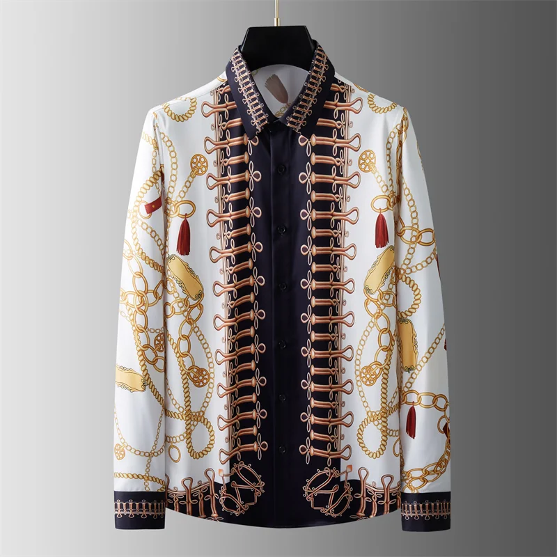 2024 new men\'s luxury shirts men\'s printed long-sleeved casual shirts men\'s social gathering formal shirts plus size xs-6xl