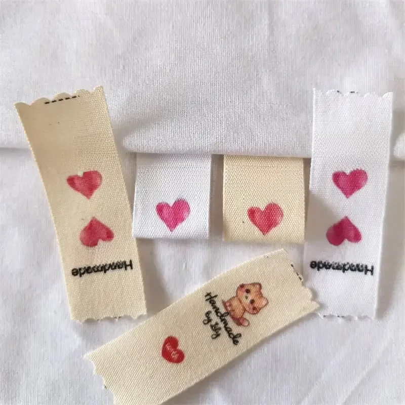 15X50mm Niestandardowe personalizowane etykiety bawełniane Odzież Prywatna marka Tag Ręcznie robione etykiety Bawełniany kolorowy nadruk Nazwa Etykiety marki — zdjęcie 2