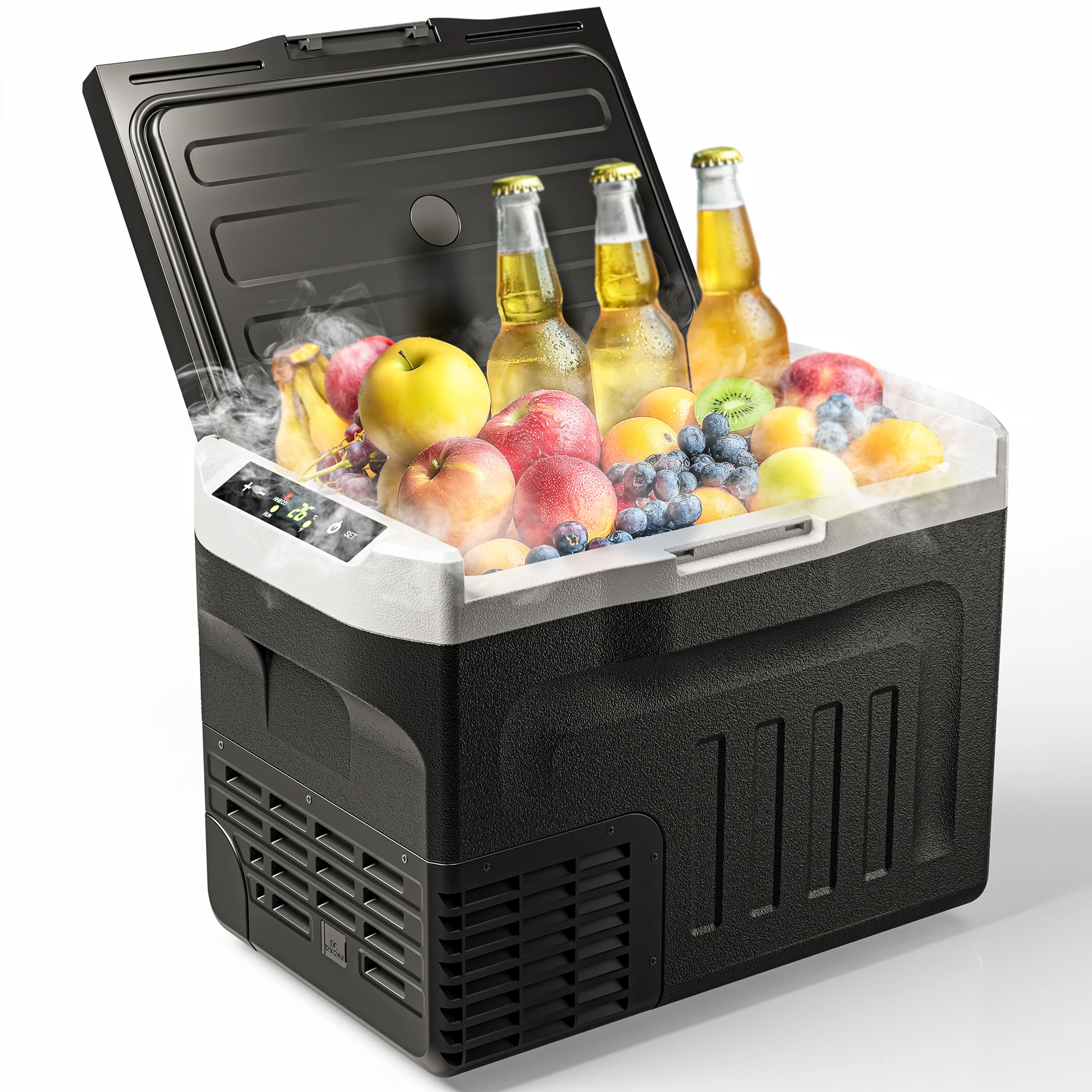 Vibekio 30L draagbare autokoelkast, elektrische koeler, -4 ° F~68 ° F, 12/24V, 110-240V, buitenvriezer, voor kamperen, barbecue, reizen