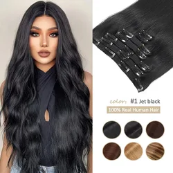 Extensions de cheveux humains à clipser pour femmes, vrais cheveux humains, double trame Remy, 70g, 7 pièces, 12-18