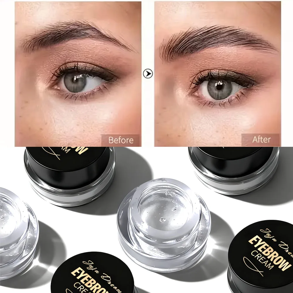 JUJU DREAM Crema transparente para dar forma a las cejas, pomada resistente al agua, de larga duración, gel fijador de cejas de fijación fuerte, no pegajoso, suave, cera para esculpir cejas con pincel inclinado, maquillaje natural para dar forma a las cej