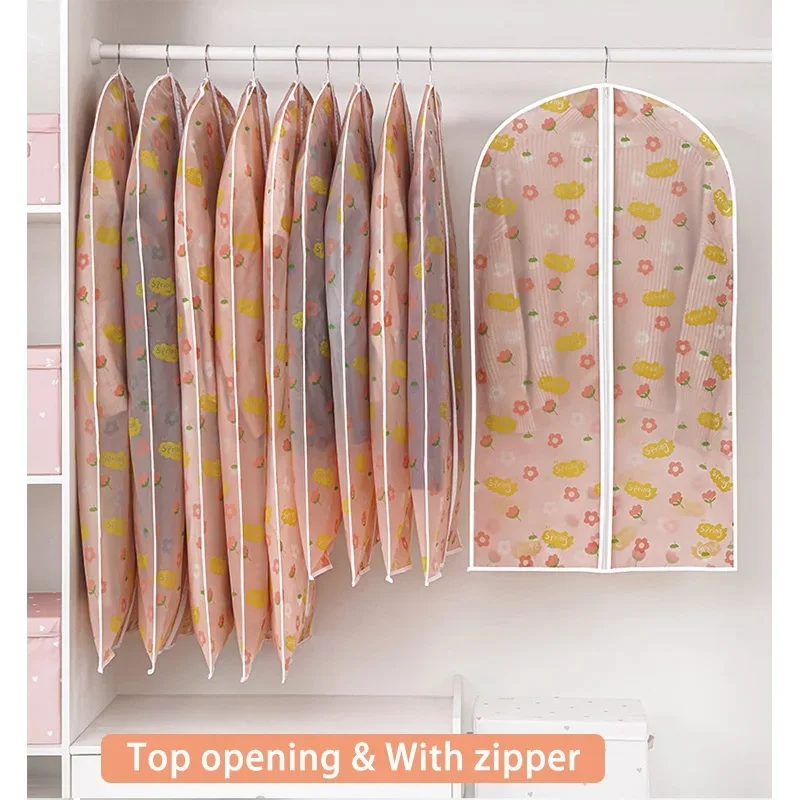 Hanging dust cover for clothes, printed clothes, closet organizer cover, arranged with zipper