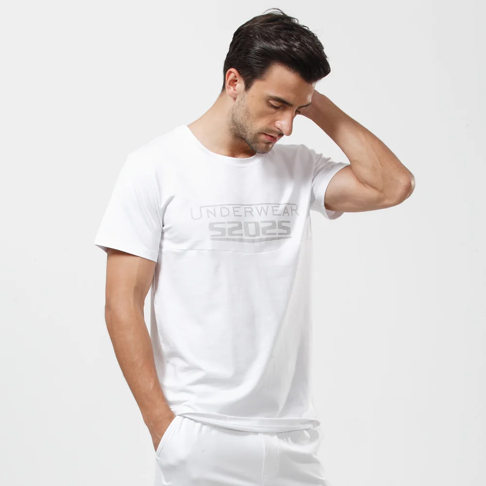 52025 Men\'s Cotton Modal Sleepwear Top – Ultra-Soft Breathable T-Shirt with Lightweight Comfort, Relaxed Feel and Modern Fit