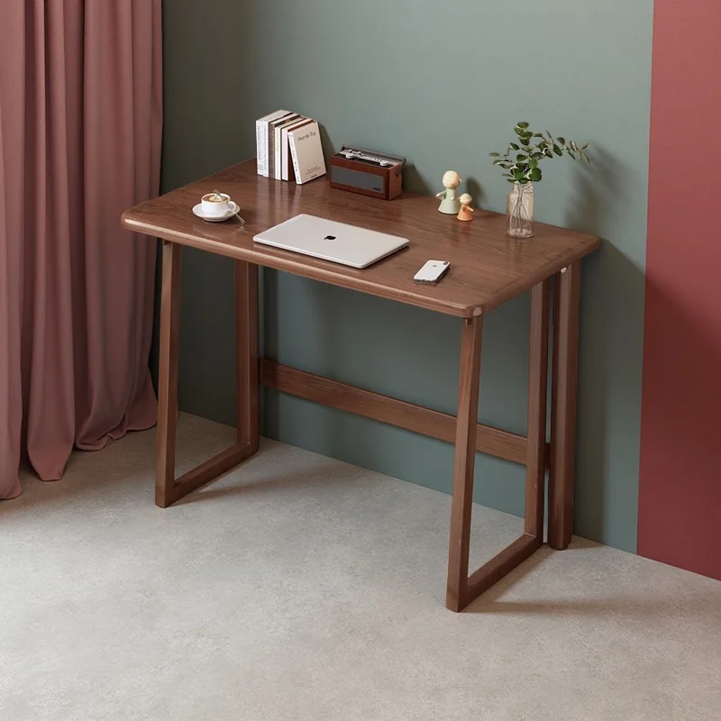 Solid Wood Folding Desk for Home Office – No Assembly Computer Table Study Writing Desk 15mm Thick Desktop Small Workstation