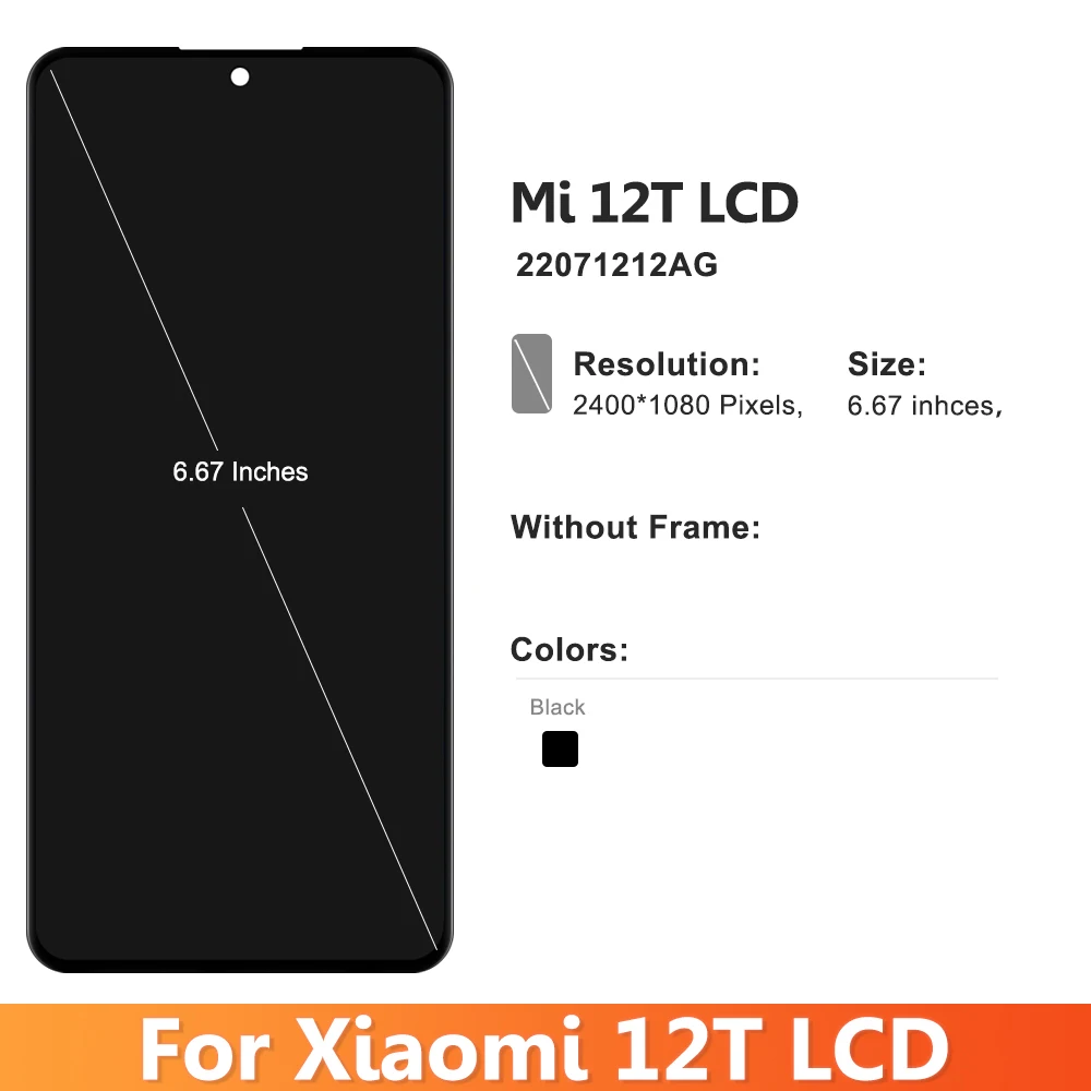 AMOLED For Xiaomi 12T LCD 22071212AG Display Touch Screen Digitizer Assembly for Xiaomi mi 12t Pro 22081212UG LCD with Frame