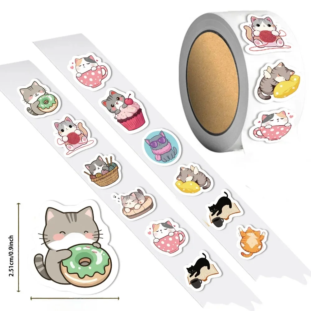 500 STKS Creatieve Cartoon Kat Klein Patroon Graffiti Decoratie Rolstickers Laptop Envelop Afdichtingsstickers Waterdichte stickers - afbeelding 2