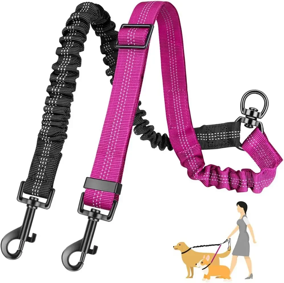 Two Dog Lead 2 in 1 Upgraded Double Dog Leash Attachment, Adjustable Strap, Shock Absorbing Bungee, No Tangle, Attachment