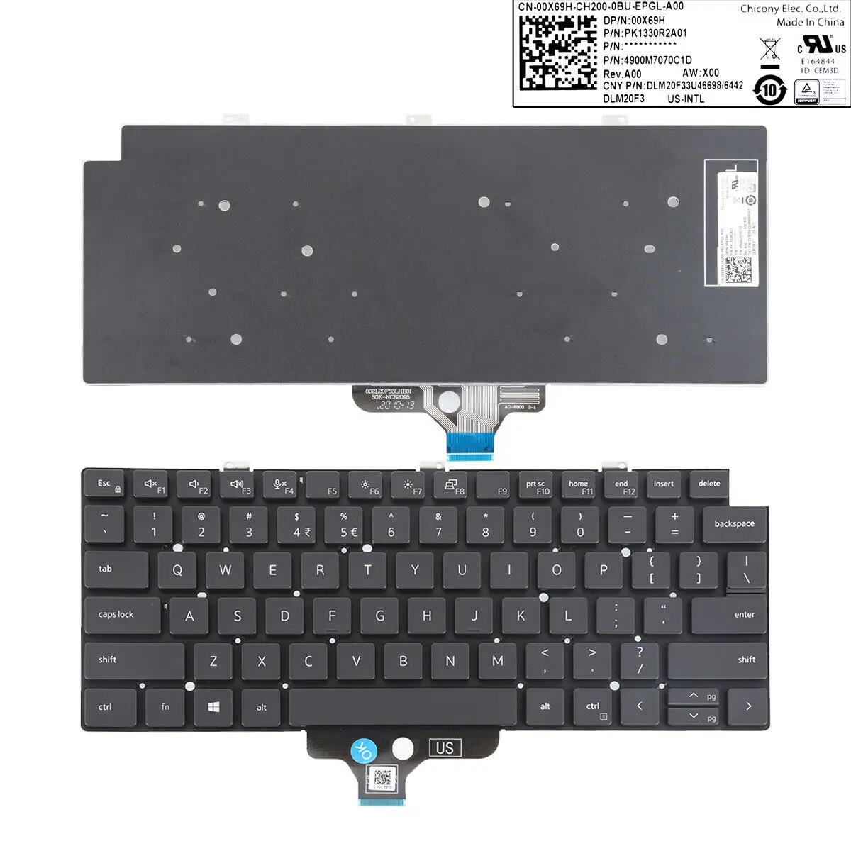 New US Layout Keyboard For DELL Latitude 13 7300 7320 E7320 5320 Black 00X69H