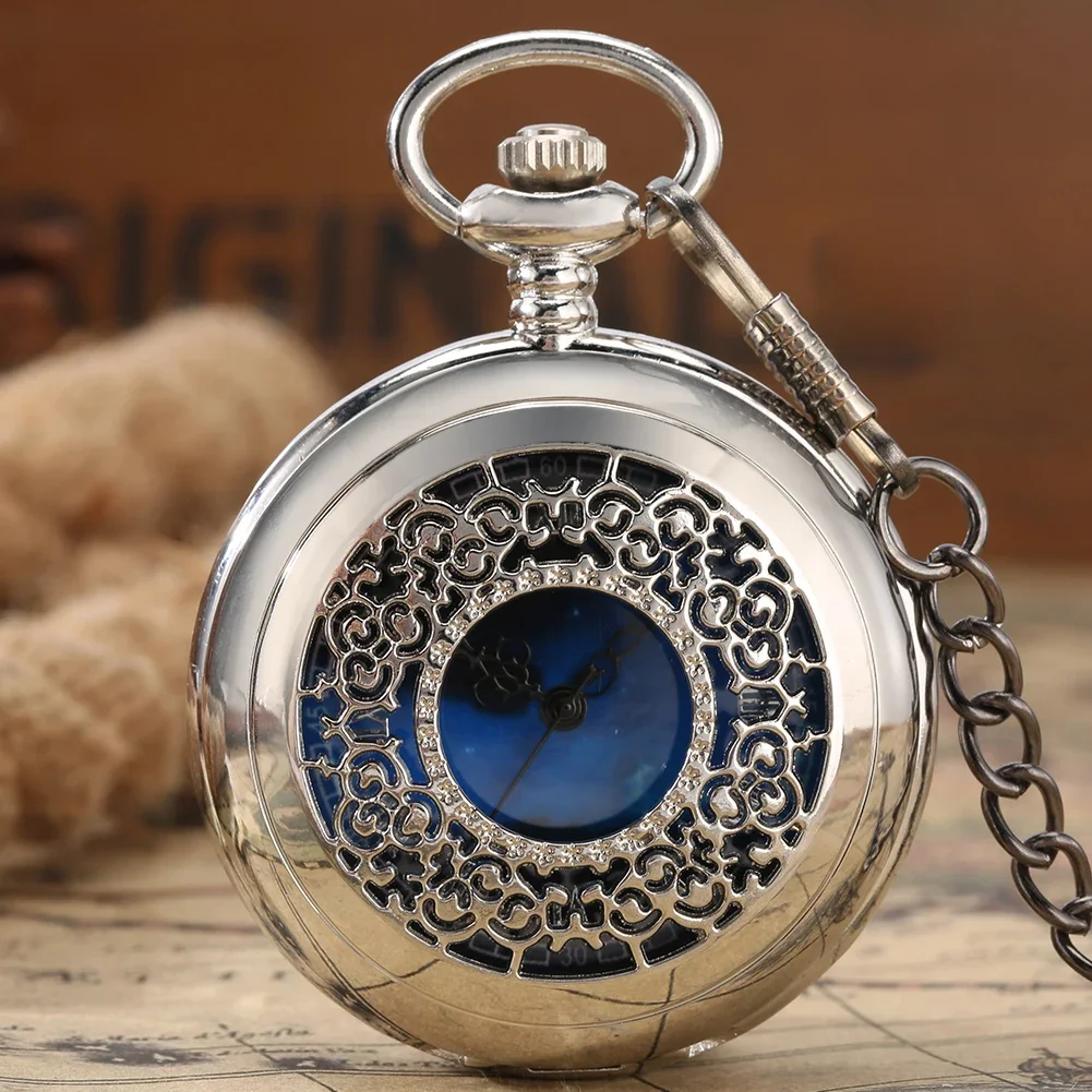 Eleganckie Vintage Hollow srebrne/czarne kwarcowe zegarki kieszonkowe naszyjnik wisiorek łańcuszek na breloczku antyczny zegar kieszonkowy prezenty dla kobiet mężczyzn — zdjęcie 2
