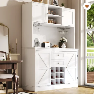 Keukenkast met verstelbare planken & wijnrek, hoge keukenbuffetkast met 4 deuren & 2 laden, sideboard voor de keuken