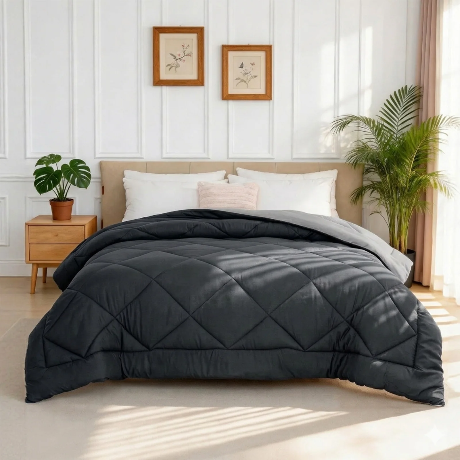 Buonanotte, copripiumino per tutte le stagioni, certificato Oeko-Tex, disponibile in due tonalità, reversibile e trapuntato, con lacci agli angoli, lavabile, adatto sia per l’estate che per l’inverno,