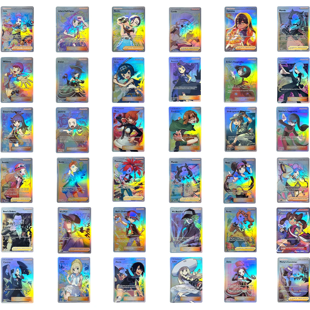 PKM TRAINER Supporter Game Cards PTCG Holo Collection Self Made Carmine Green's Exploration Lillie N's Plan Perrin  Rosa  Zinnia