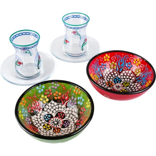 

Myros Tea Time Set We decorated the glass tea set with tile decor with a handcrafted colored tile bowl. Set Contents: Double T