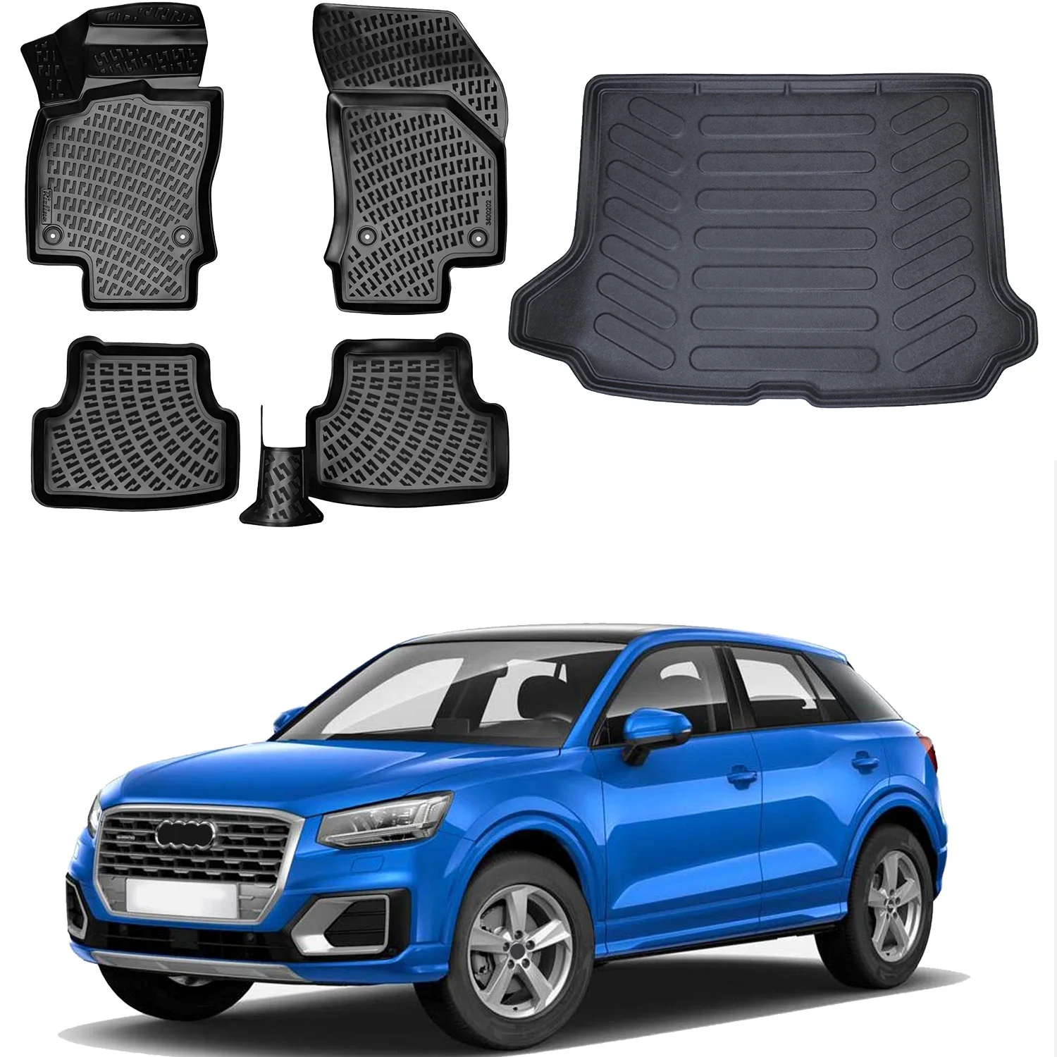 Floor Mats + Cargo Trunk Liner Fits Audi Q2 2016-2024 SUV Set - All Weather Maximum Coverage - Water Resistance