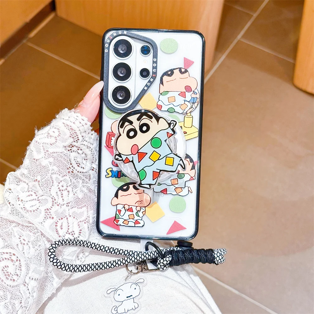 Cute Puppy Crayon Shin-chan Magnetic Phone Case for Samsung Galaxy S24 25 S26 S26 Ultra S25 Plus Cover With Magsafe Stand Chain