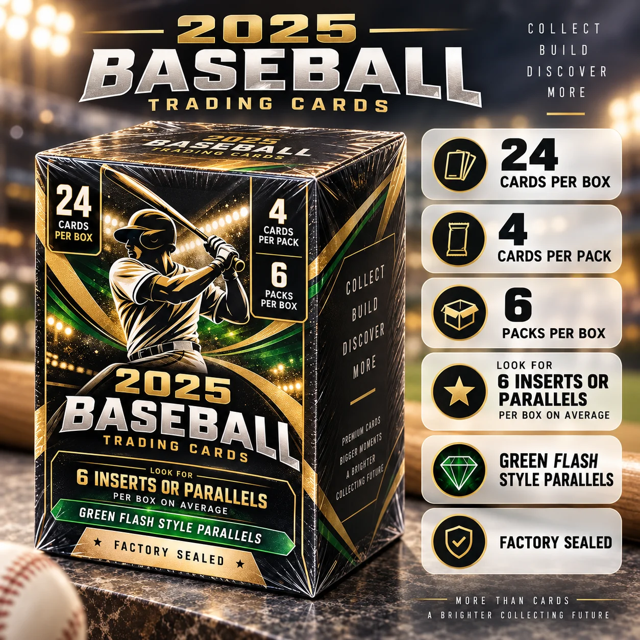 2025 Baseball Trading Card Blaster Box, Factory Sealed Baseball Card Collection with 24 Cards, 6 Packs with 4 Cards Per Pack, Includes Parallel and Insert Style Cards, Collectible Hobby Cards for Baseball Fans and Collectors