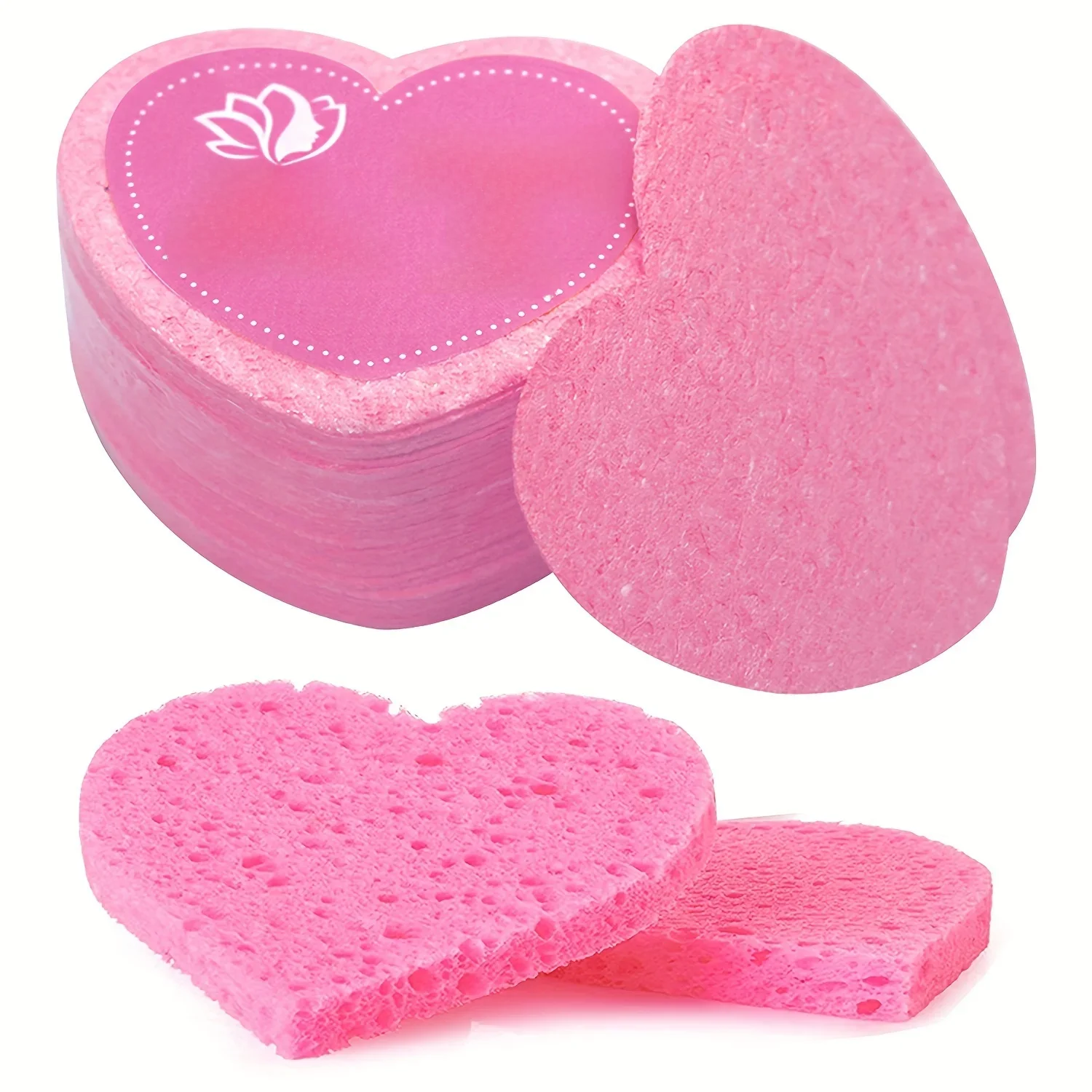 Éponges pour le visage compressées en forme de cœur, 20 pièces, tampons nettoyants naturels pour le visage, exfoliants pour le nettoyage, réutilisables