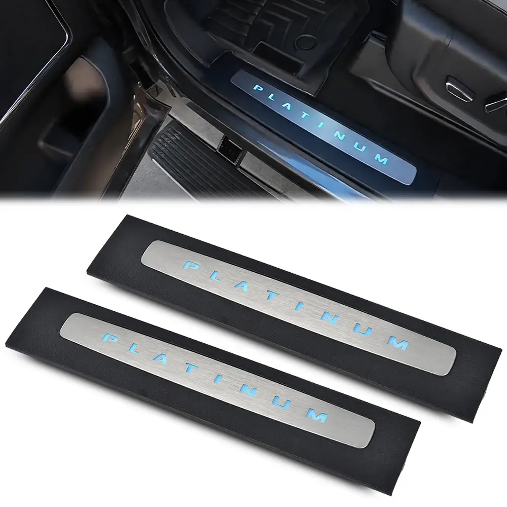 

2Pcs Led Illuminated Platinum Door Sill Plates Fit for 17-22 Super Duty Crew Cab Durable Easy Installation