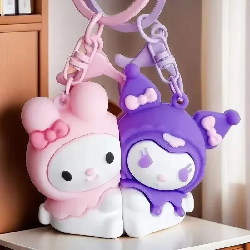 MINISO 2Pcs Anime Magnetic Keychain Cute Pochacco PomPomPurin Key Ring Kawaii Anime Melody Kuromi Pendant Decoration Kids Gift image 4