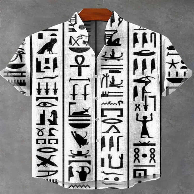 Summer new men's cool and comfortable casual short-sleeved shirt irregular pattern printing linen button fashion shirt