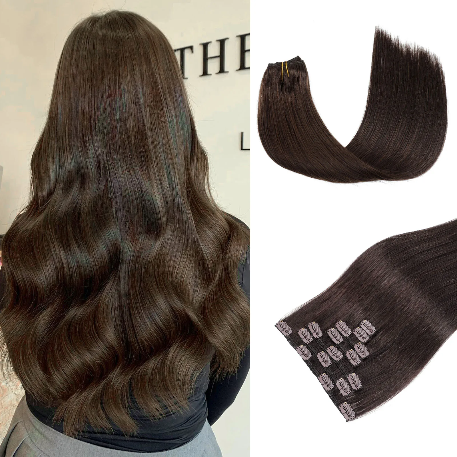 120g Clip-in Haar Extensions Echt Haar voor een Volledig Hoofd 7 Stuks Clip-in Extensions Voegt Volume en Lengte toe Recht Natuurlijk Remy Haar - afbeelding 1