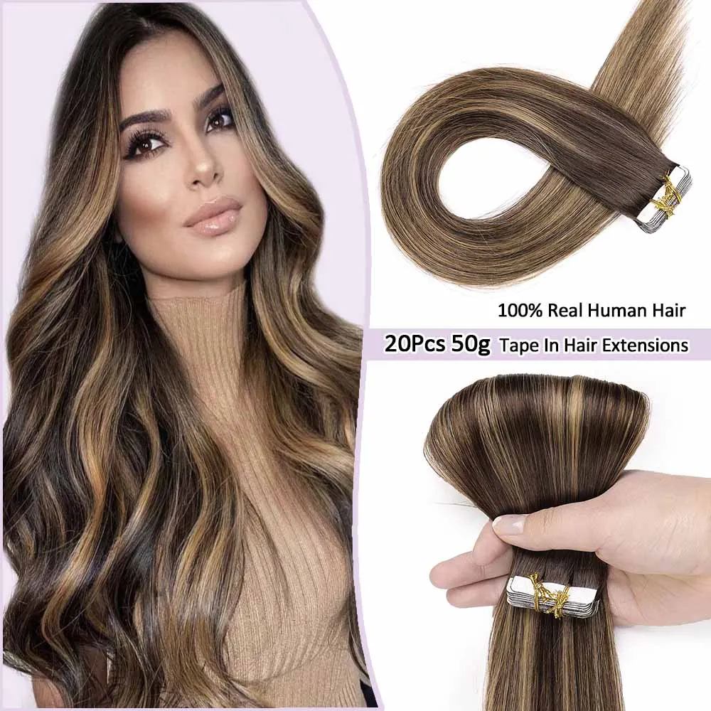 Extensiones de cabello humano Remy brasileño para mujer, cinta recta sin costuras, 50g/100g