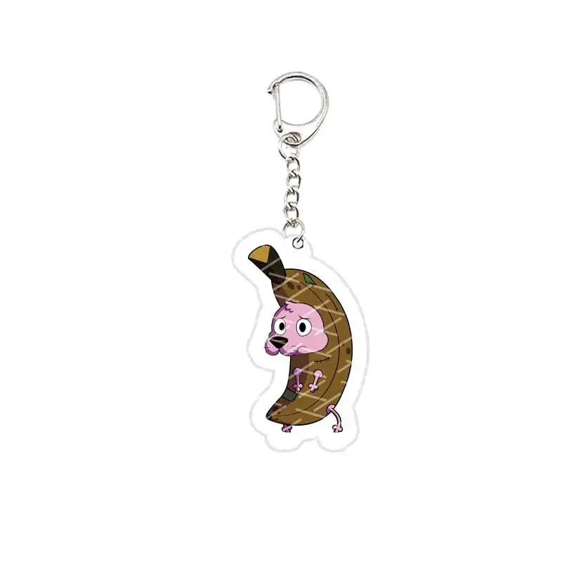 Acrylic Funny Courage Pink Dog Keychain Pendant Keyring Cowardly Puppy Key chain Key Ring for Accessories Bag Fans Gift