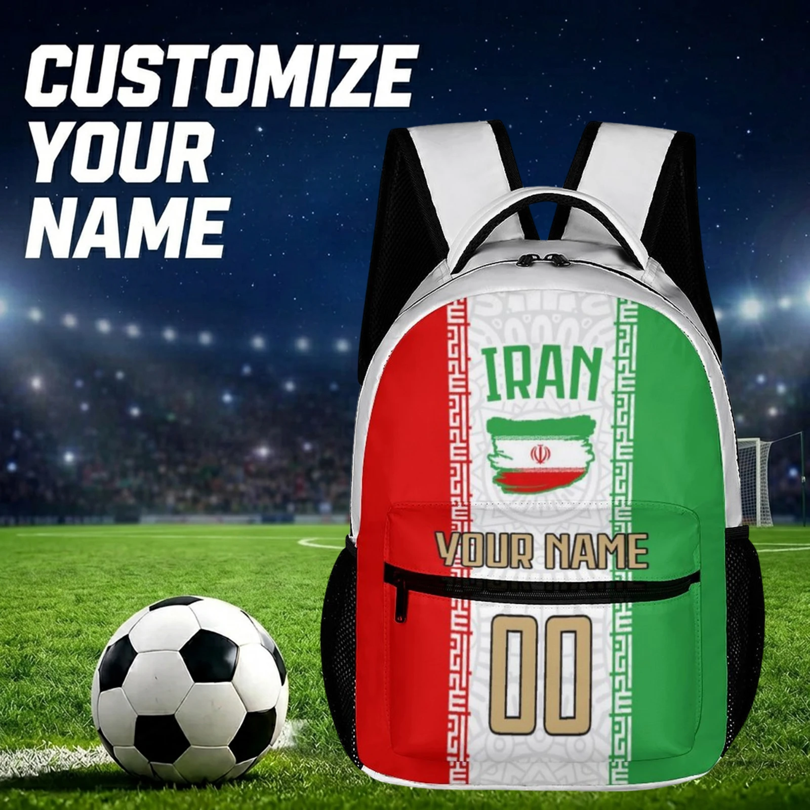 Custom Iran Backpack Personalized Name Number Soccer National Team Kids School Bag Football Fan Bookbag Back to School Gift