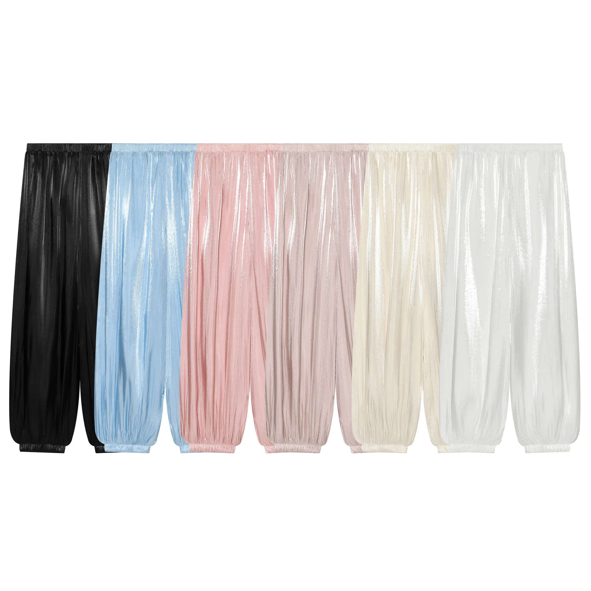 Women Liquid Metallic Jogger Pants Satin Shiny Elastic Waist Loose Harem Trousers Casual Streetwear Disco Party Dance Pants 2026