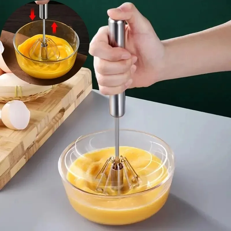 Batteur à œufs semi-automatique en acier inoxydable, fouet à main, outil de cuisine Durable pour mélanger la crème de cuisson, conception sans effort 1 pièce