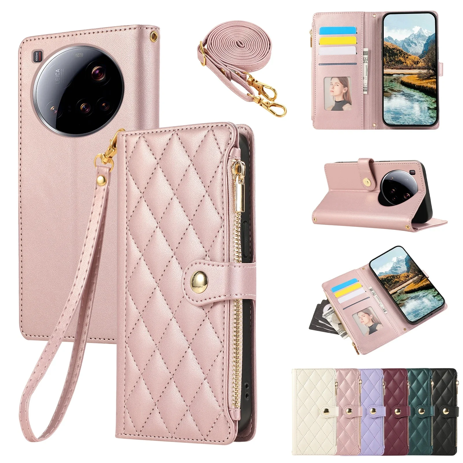 Skórzane etui z zamkiem błyskawicznym na kartę Solt dla Xiaomi Redmi Note 14 Pro Plus 13 12 14C 13C 14T POCO X7 Pro Bag Diamond Cover — zdjęcie produktu 7