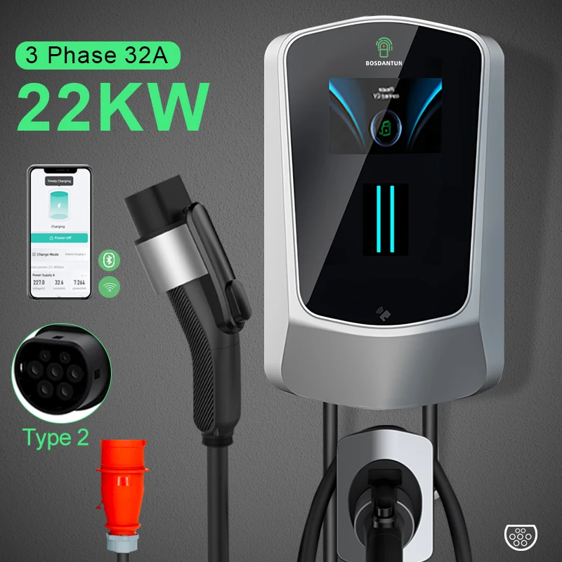 BOSDANTUN EV Charger 16A 32A EVSE Wallbox 7KW 11KW 22KW 3Phase Type2 IEC62196-2 Socket APP Control Electric Vehicle Car Charger