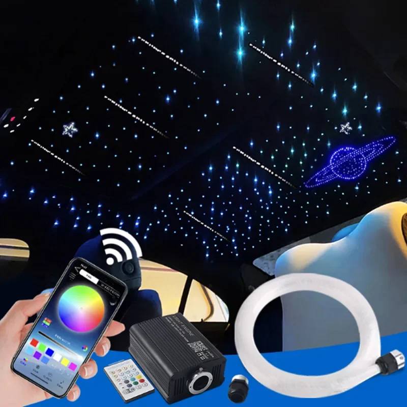 16W Twinkle Starry Sky Car Star Ceiling Light Interior Atmosphere Lamp RGBW APP 400/500pcs Fiber Optic 12V Car Roof Star Lamp