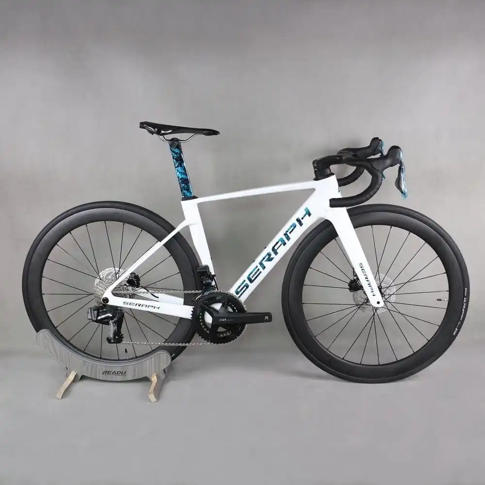 Seraph TT-R18 Matte Green — a lightweight carbon-fiber aero road bike with 700C wheels, modern 2×12 drivetrain options, and a sleek racing design. Available in XS–XL.