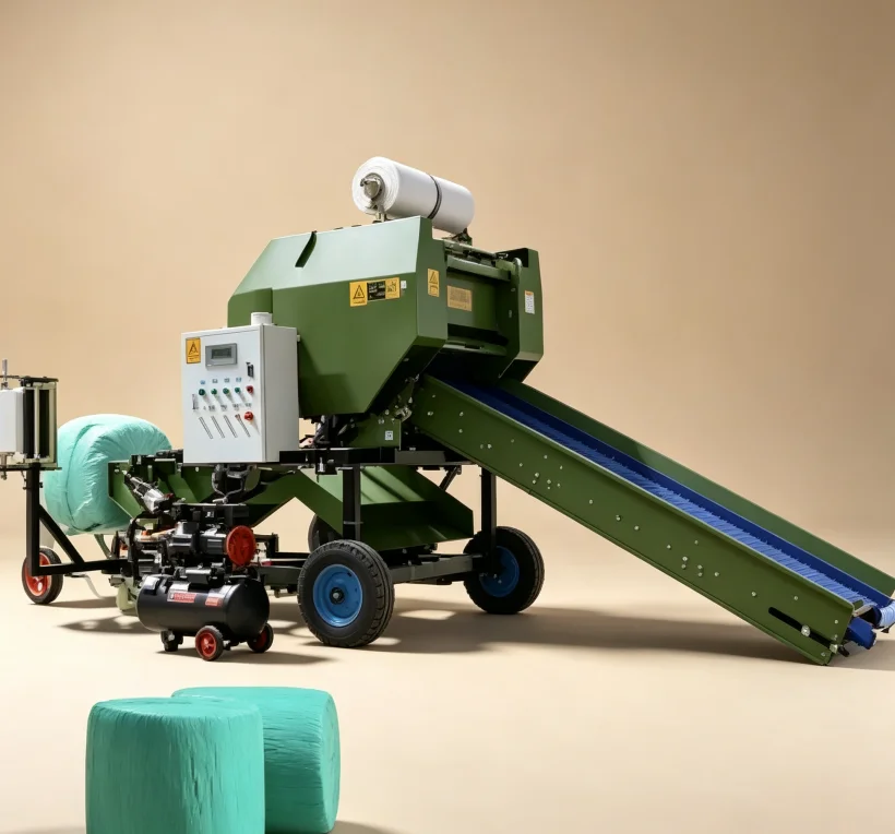 Mini Round Silage hay Baler Wrapper Machine Agriculture Corn Silage Forage Straw Alfalfa Grass Twine diesel Motor Baler for Sale