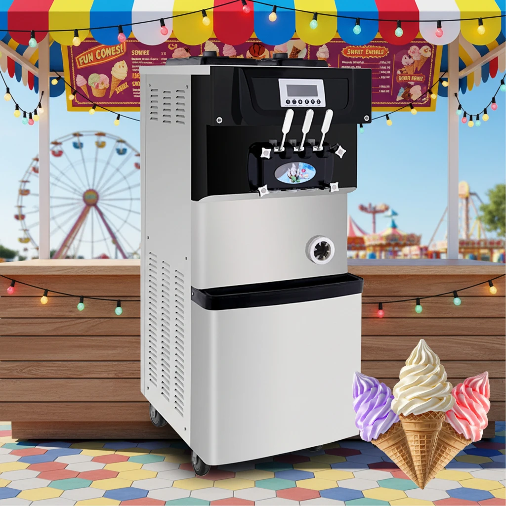 

Fully Automatic Commercial Soft Serve Ice Cream Machine Ice Cream Powder Dual Hopper Milk/Water Base 220V/50HZ