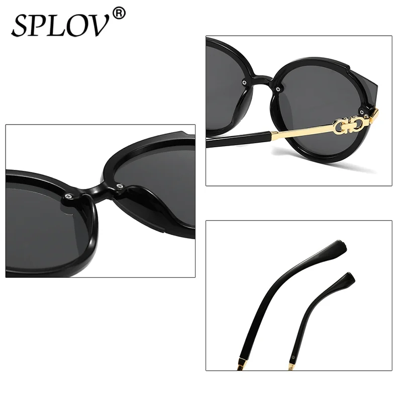 Fashion Round Sunglasses Women Luxury Brand Designer Cat Eye Sun Glasses Men Vintage Oversize Eyelasses Tea Blue Red UV400