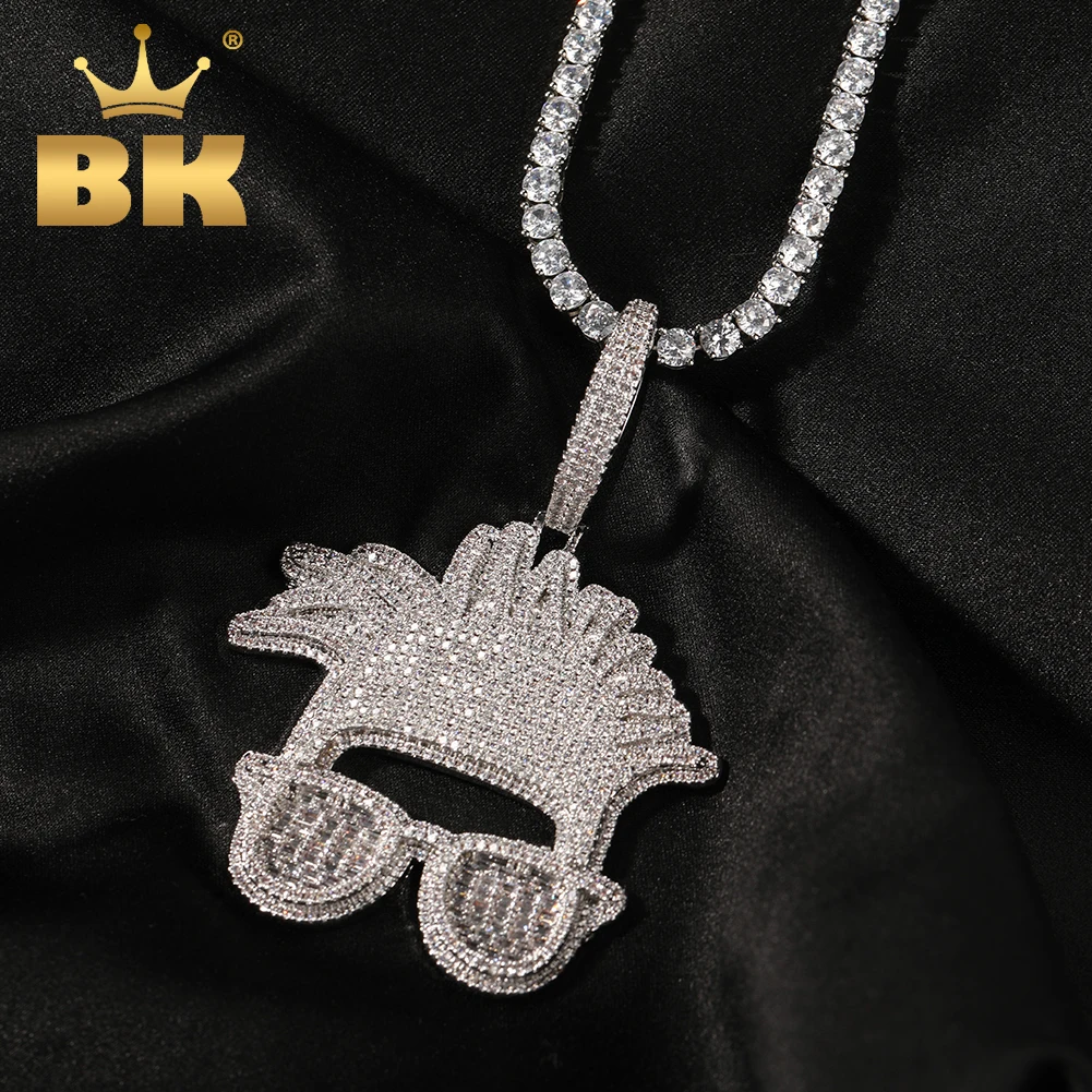 THE BLING KING Cool Guy Dreadlocks Sunglasses Pendant Iced Out Cubic Zirconia Necklace Fashion Hiphop Jewelry Party Gift