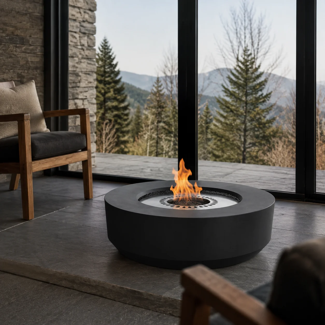 SXFireplace Black Round Smart Bioethanol Fireplace