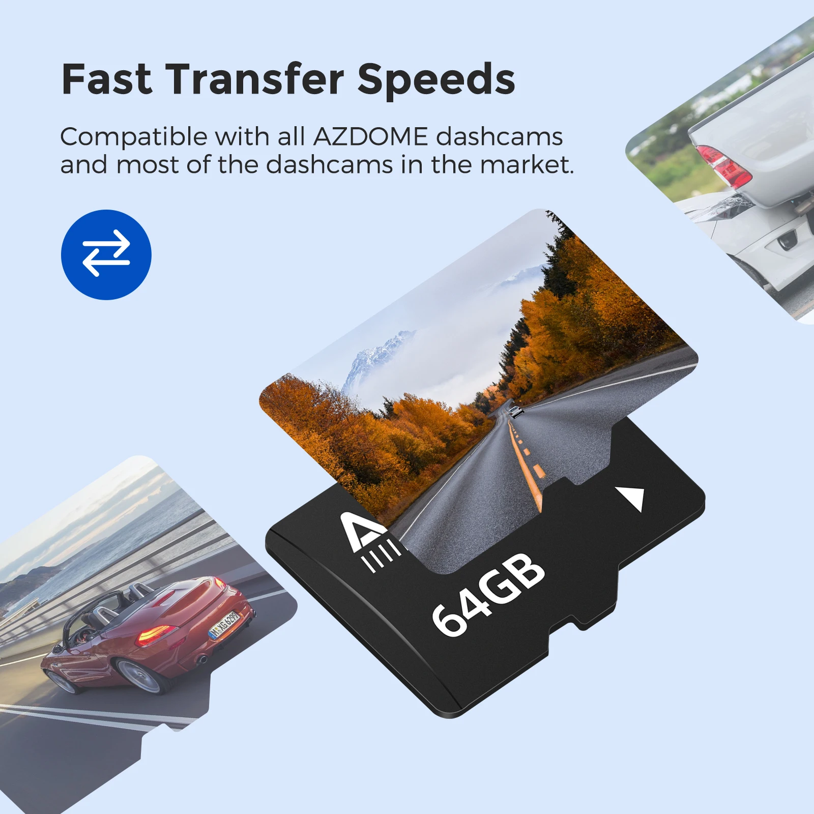 AZDOME 64GB TF Card For AZDOME Dash Cam Car Camera Car DVR Adapters Class 10