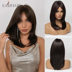 EASIHAIR-pelucas sintéticas de fibra resistente al calor para mujer, pelo Natural liso en capas, color marrón oscuro y negro, uso diario, fiesta de Cosplay